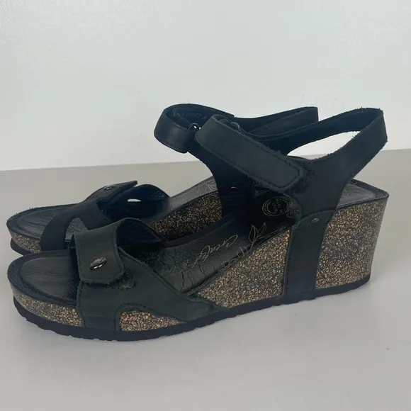Panama Jack Julia Women's Wedge Sandals Size 37 US 6.5 Black Adjustable Strap