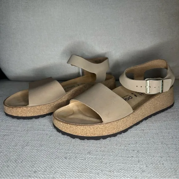 Papillio Beige Leather  Sandals with Cork style Sole cushioned