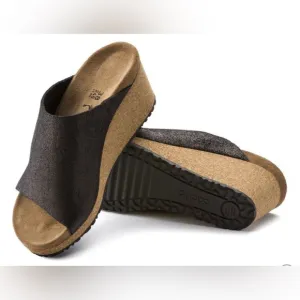 Papillio Birkenstock Namica Suede Leather Mule Sandals Metallic Black 7 or 7.5