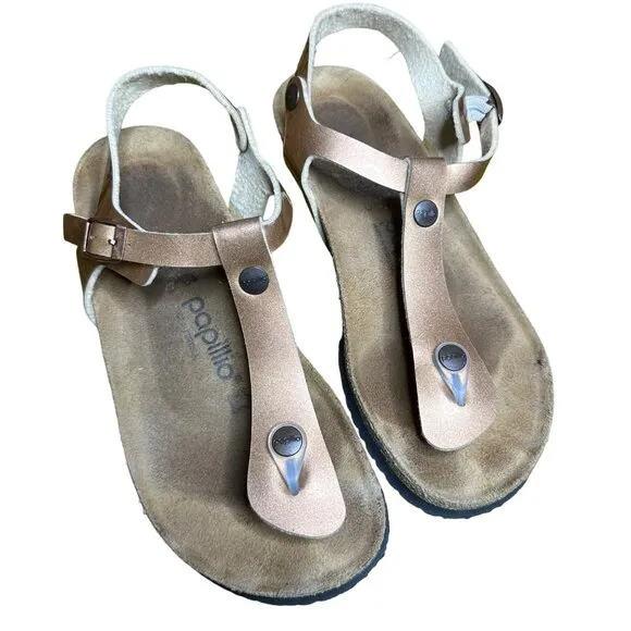 Papillio By Birkenstock Ashley Metallic Ankle Strap Thong Sandals Copper Size 38