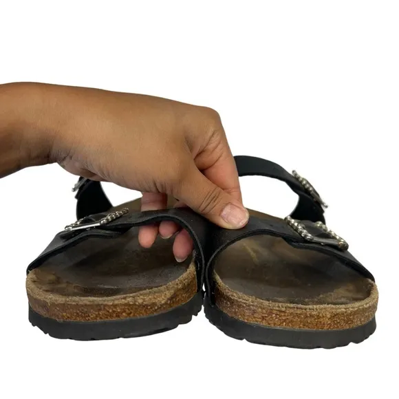 Papillio By Birkenstock Womens Black Sandals With Rhinestone Buckles Size L9 M7