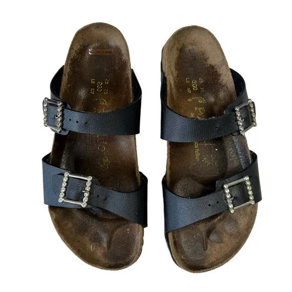 Papillio By Birkenstock Womens Black Sandals With Rhinestone Buckles Size L9 M7