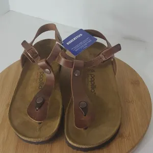 Papillio by Birkenstock Ashley BrownLeather T-Strap Wedge Sandals Women's EU 41