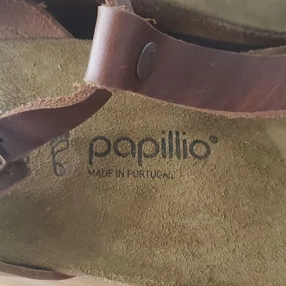Papillio by Birkenstock Ashley BrownLeather T-Strap Wedge Sandals Women's EU 41