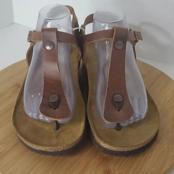 Papillio by Birkenstock Ashley BrownLeather T-Strap Wedge Sandals Women's EU 41