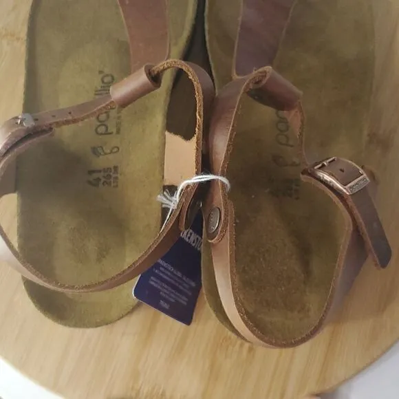 Papillio by Birkenstock Ashley BrownLeather T-Strap Wedge Sandals Women's EU 41