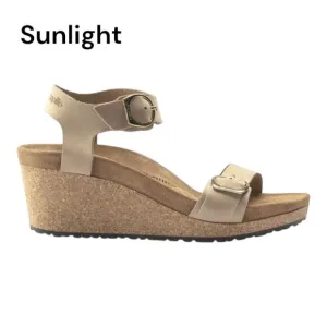 Papillio Soley Sandcastle Wedges Sandals Women SZ 41Cork Sole Gold Double Buckle