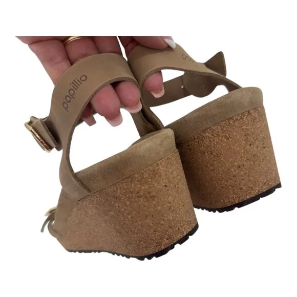 Papillio Soley Sandcastle Wedges Sandals Women SZ 41Cork Sole Gold Double Buckle