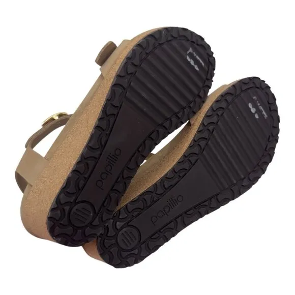 Papillio Soley Sandcastle Wedges Sandals Women SZ 41Cork Sole Gold Double Buckle
