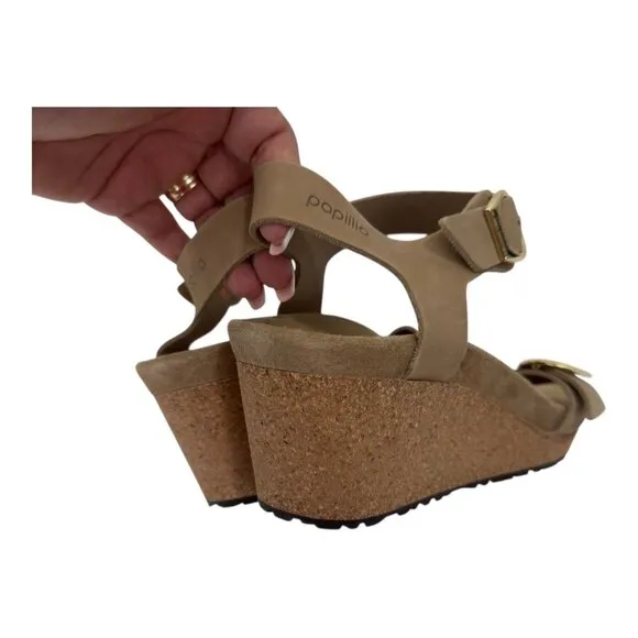 Papillio Soley Sandcastle Wedges Sandals Women SZ 41Cork Sole Gold Double Buckle