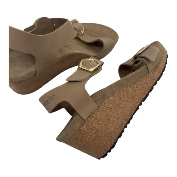 Papillio Soley Sandcastle Wedges Sandals Women SZ 41Cork Sole Gold Double Buckle