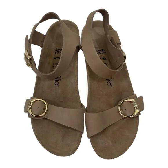 Papillio Soley Sandcastle Wedges Sandals Women SZ 41Cork Sole Gold Double Buckle