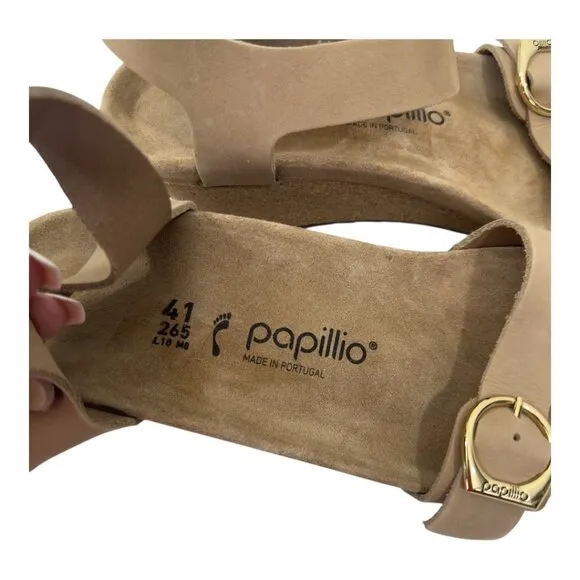 Papillio Soley Sandcastle Wedges Sandals Women SZ 41Cork Sole Gold Double Buckle