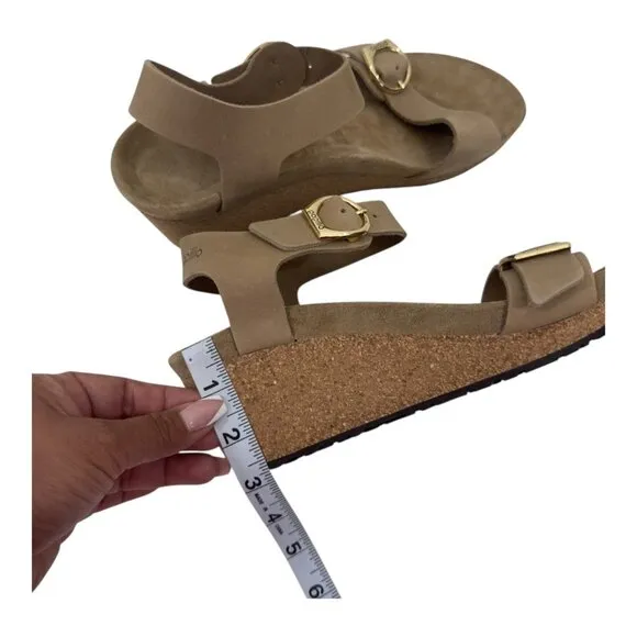 Papillio Soley Sandcastle Wedges Sandals Women SZ 41Cork Sole Gold Double Buckle