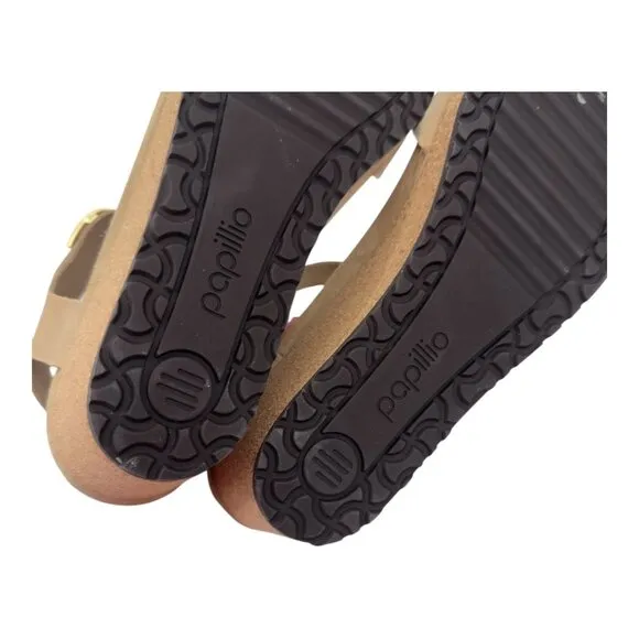 Papillio Soley Sandcastle Wedges Sandals Women SZ 41Cork Sole Gold Double Buckle