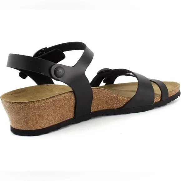 Papillo Birkenstock Sandals black faux leather strappy black sandals wedges