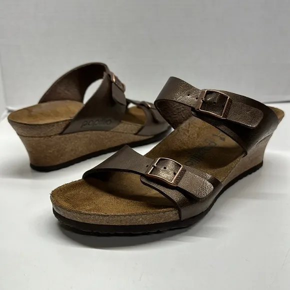 Papillo by Birkenstock Wedges Heeled Sandals Open Toe Adjustable Bronze Size 11