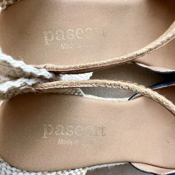 Paseart Navy Blue Suede Espadrille Jute Wedge Sandals Peep Toe EU 39 US 8.5 - 9