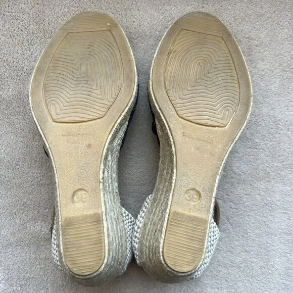 Paseart Navy Blue Suede Espadrille Jute Wedge Sandals Peep Toe EU 39 US 8.5 - 9