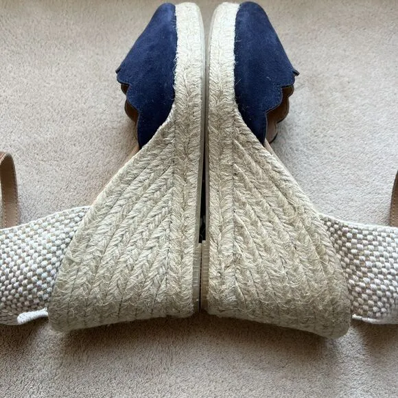 Paseart Navy Blue Suede Espadrille Jute Wedge Sandals Peep Toe EU 39 US 8.5 - 9