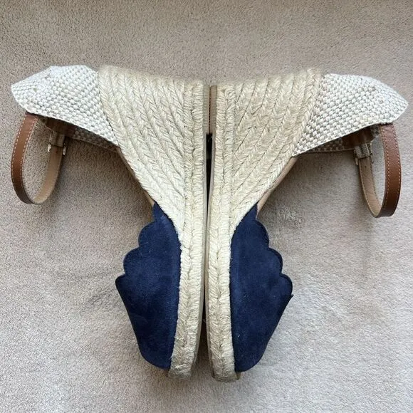 Paseart Navy Blue Suede Espadrille Jute Wedge Sandals Peep Toe EU 39 US 8.5 - 9