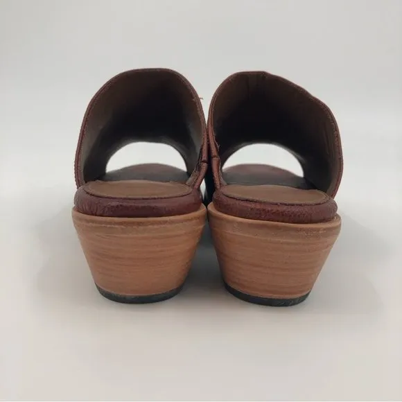 Patina Tan Leather Peep Toe Sandals | Wedge Heel
