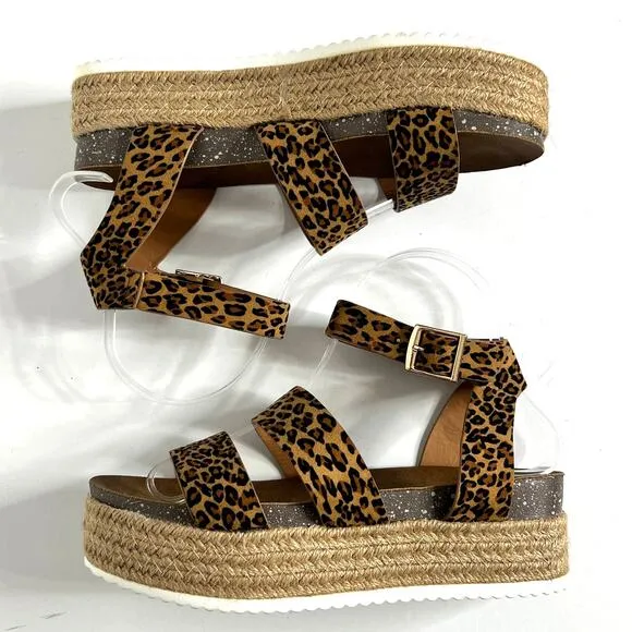 Patrizia Spring Step Larissa Animal Print Platform Sandals Shoe Size 8