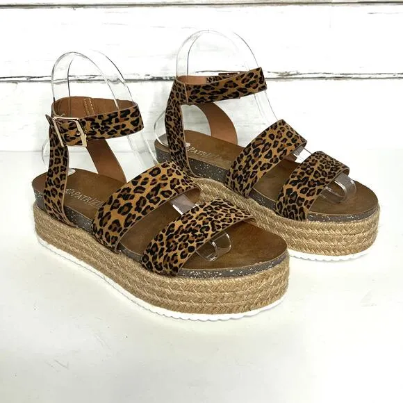 Patrizia Spring Step Larissa Animal Print Platform Sandals Shoe Size 8