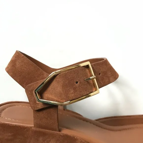 Paul Andrew Adept Platform Sandals Womens 41 11 Brown Tan Suede Buckle Wedges