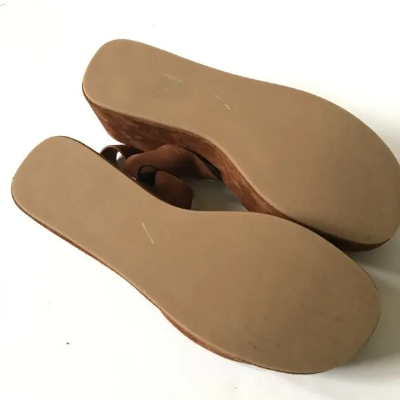 Paul Andrew Adept Platform Sandals Womens 41 11 Brown Tan Suede Buckle Wedges