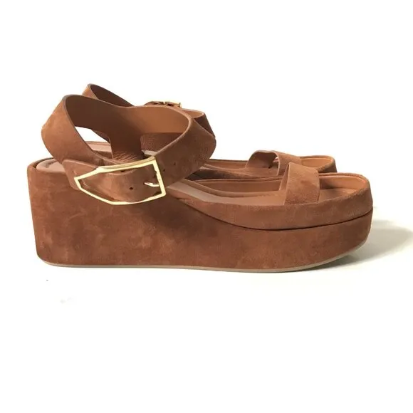 Paul Andrew Adept Platform Sandals Womens 41 11 Brown Tan Suede Buckle Wedges