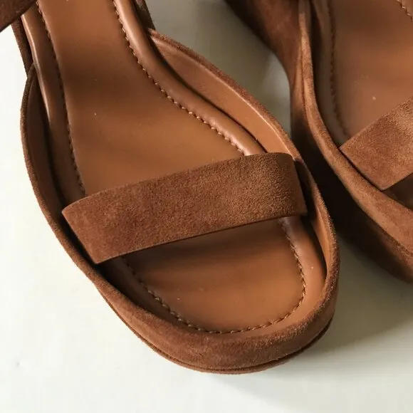 Paul Andrew Adept Platform Sandals Womens 41 11 Brown Tan Suede Buckle Wedges