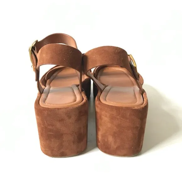 Paul Andrew Adept Platform Sandals Womens 41 11 Brown Tan Suede Buckle Wedges