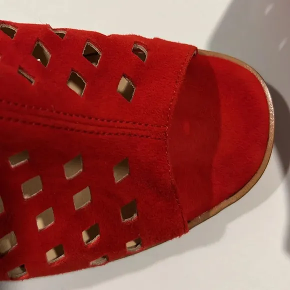 Paul Green - 5, red suede laser cut heels, sandals