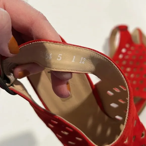Paul Green - 5, red suede laser cut heels, sandals