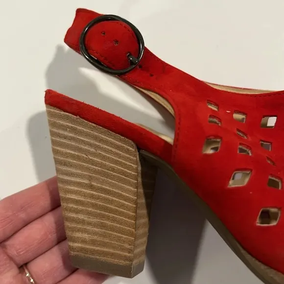 Paul Green - 5, red suede laser cut heels, sandals