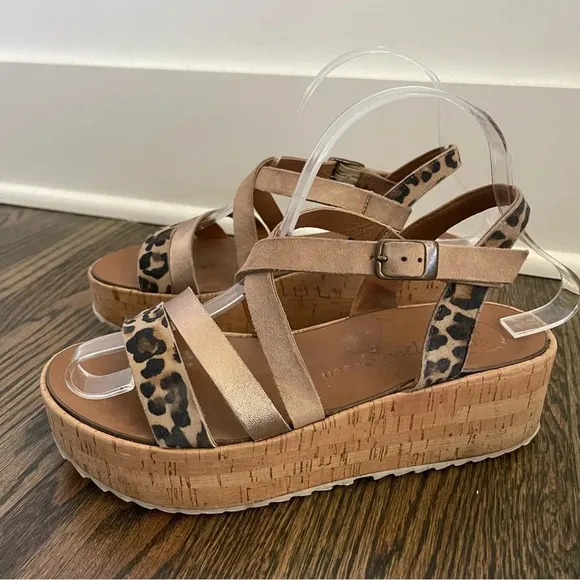 PAUL GREEN Leopard Print Platform Sandals size 6.5/7