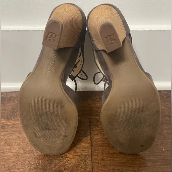 Paul Green Metallic Earth Gray Leather Lace-up Veronica Sandals Size 6.5