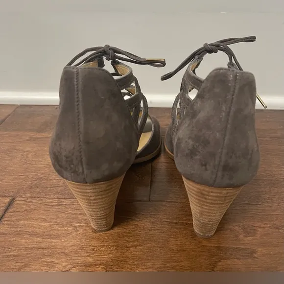 Paul Green Metallic Earth Gray Leather Lace-up Veronica Sandals Size 6.5