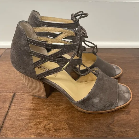 Paul Green Metallic Earth Gray Leather Lace-up Veronica Sandals Size 6.5