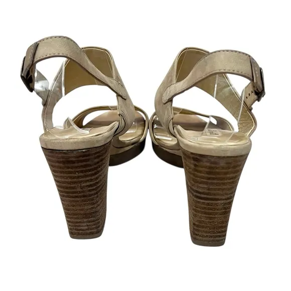 Paul Green Nude Tan Leather Amanda Slingback Platform Heels Sandals