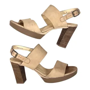 Paul Green Nude Tan Leather Amanda Slingback Platform Heels Sandals