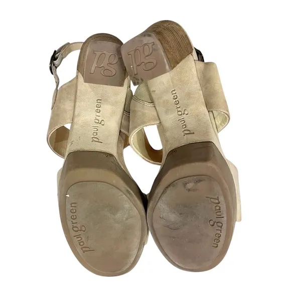 Paul Green Nude Tan Leather Amanda Slingback Platform Heels Sandals