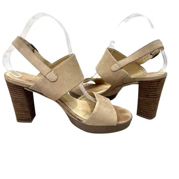 Paul Green Nude Tan Leather Amanda Slingback Platform Heels Sandals