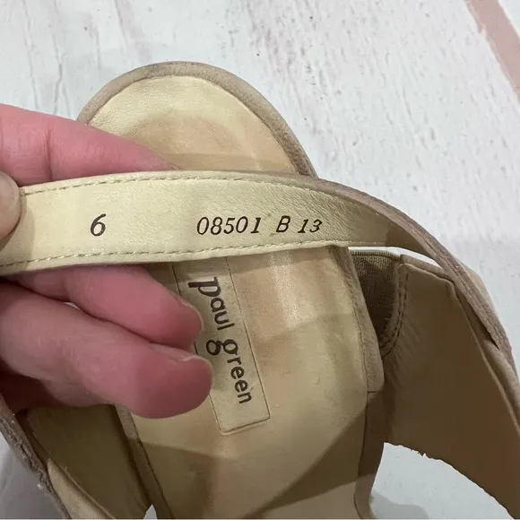Paul Green Nude Tan Leather Amanda Slingback Platform Heels Sandals