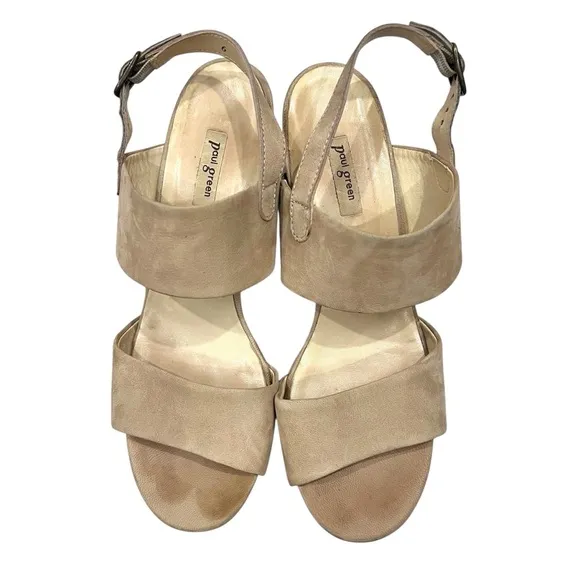 Paul Green Nude Tan Leather Amanda Slingback Platform Heels Sandals