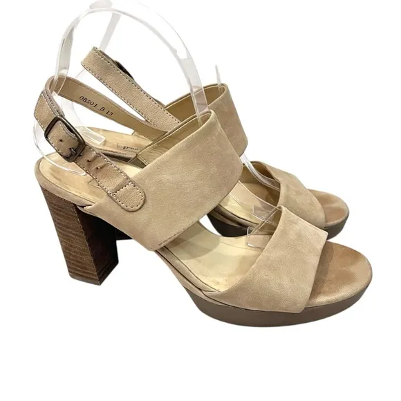 Paul Green Nude Tan Leather Amanda Slingback Platform Heels Sandals