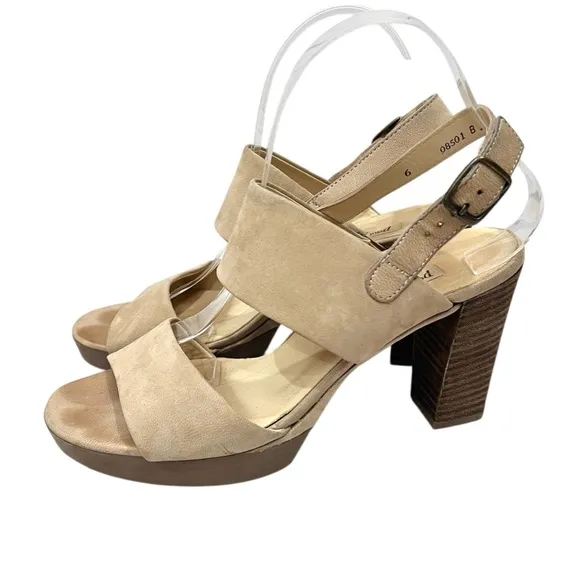 Paul Green Nude Tan Leather Amanda Slingback Platform Heels Sandals