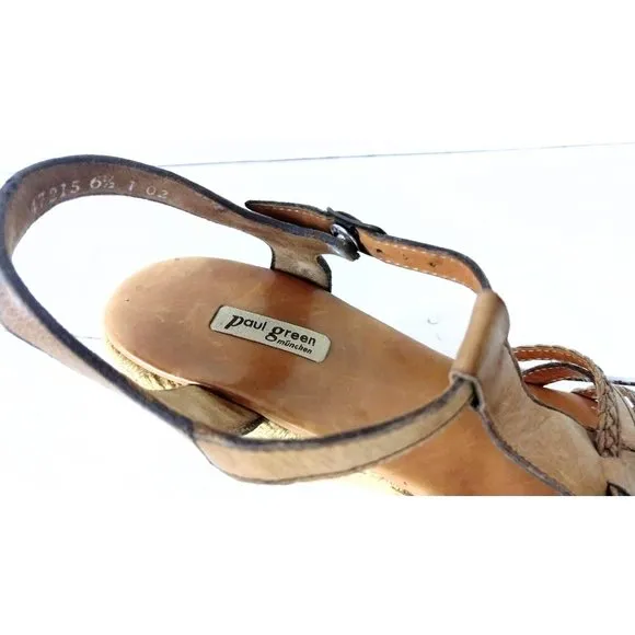 Paul Green open toe strappy leather platform wedge espadrille rope sandals