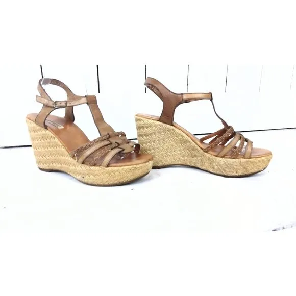 Paul Green open toe strappy leather platform wedge espadrille rope sandals